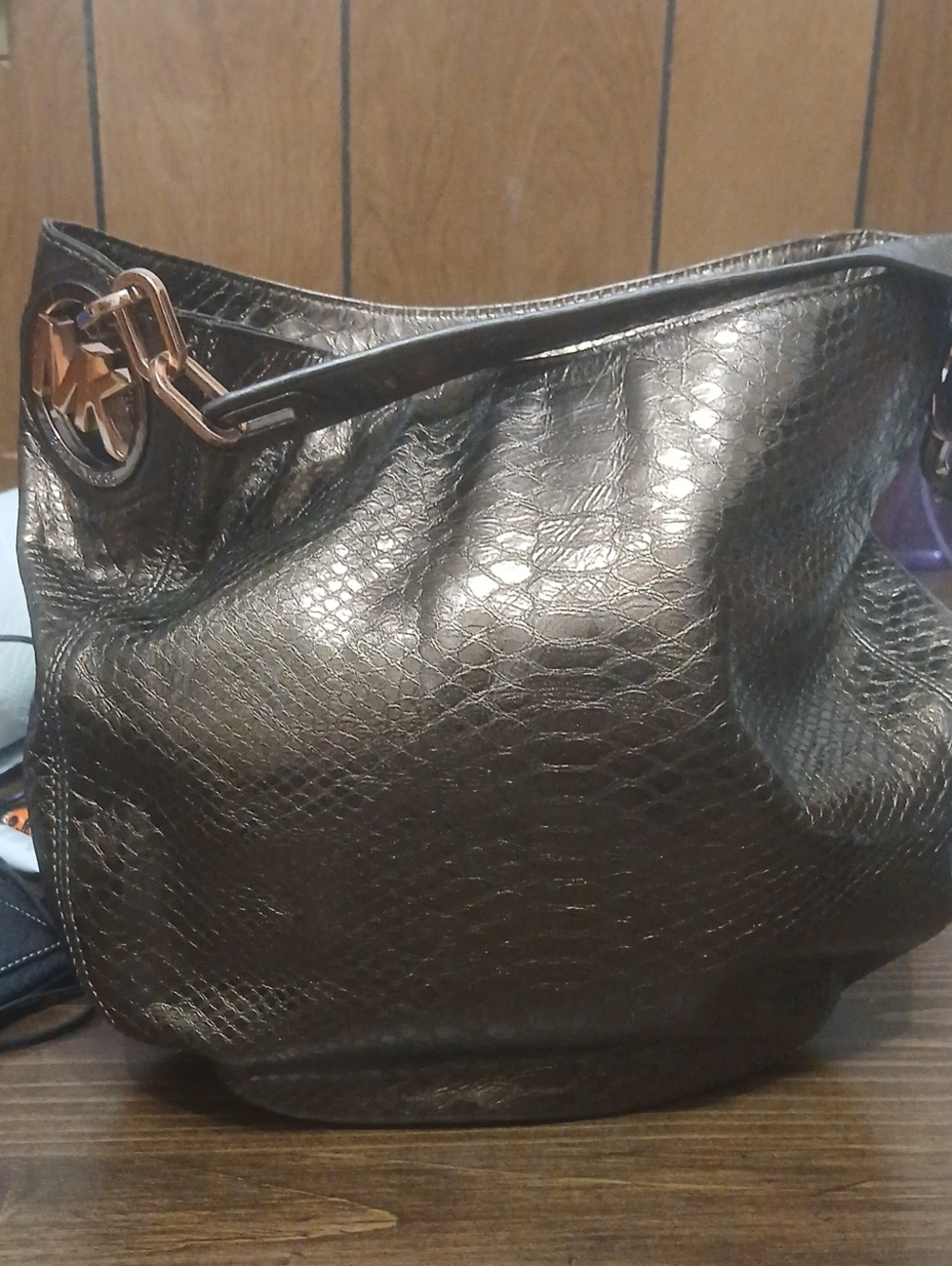 Michael Kors hobo Leather rattlesnake print Broonzed shoulder bag purse